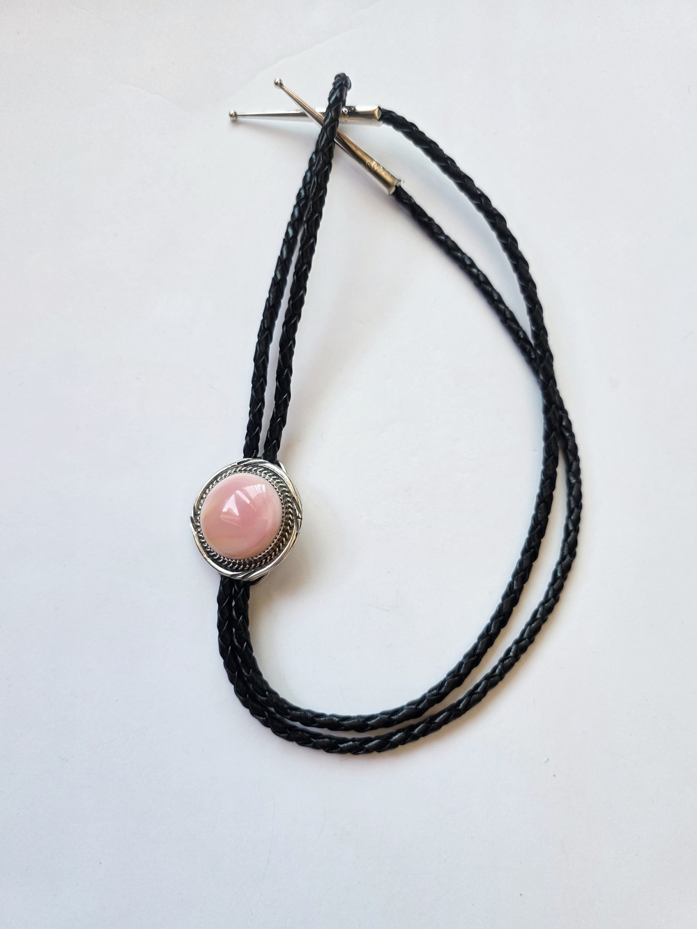 Pink Conch Bolotie Sterling Silver Native American Handmade Leather Cord